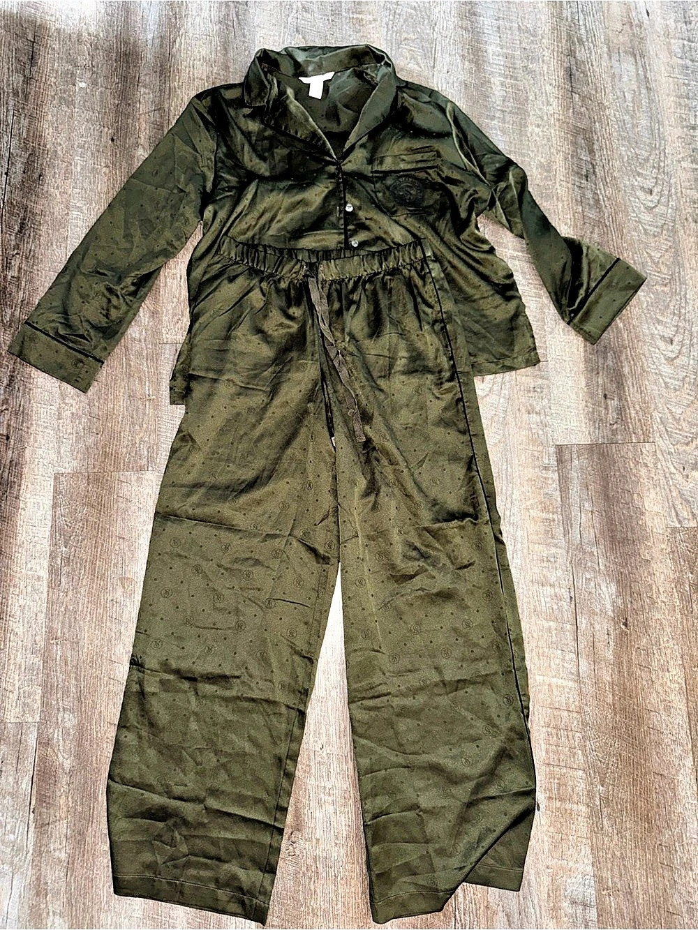 Victoria's Secret Signature Satin Long Pajama Set Olive Green
